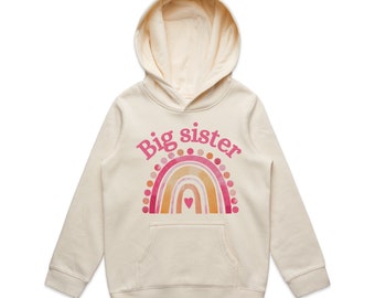 Big Sister rainbow in cream hoodie, promoted big big sister sweatshirt,  Surprise Pregnancy hoodie, Kids  printed jumper