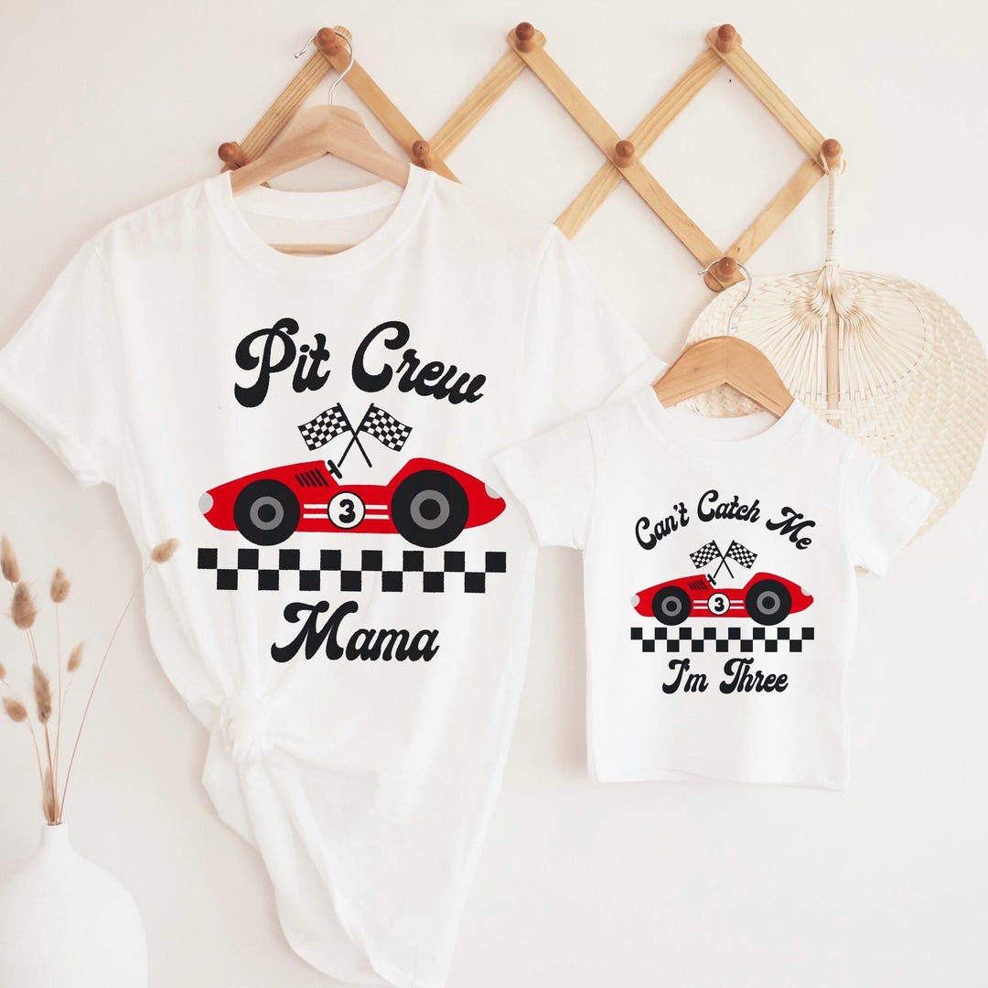 Can't Catch Me I'm Three Birthday Shirt, Pit Crew Third Birthday