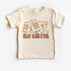 T-shirt grote zus met tuinbloemen, gepromoveerd tot T-shirt grote zus, binnenkort grote zus, shirt zwangerschapsaankondiging, cadeau voor zus