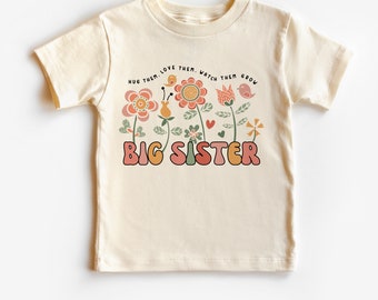 Big Sister T shirt with  garden flowers, promoted to big sister tee, soon to be a big sister, pregnancy announcement shirt,  gift for sister
