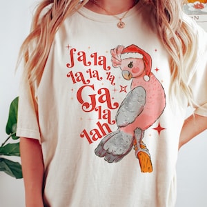 Cute Australian Galah Bird Falala Christmas Shirt, Funny Christmas women’s shirt, Pink Girly Christmas gift for ladies, Comfort Colors Ivory