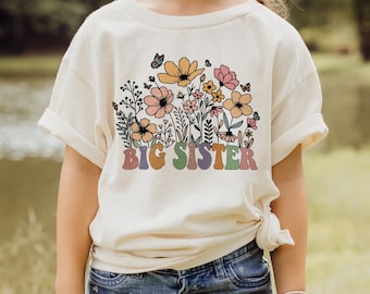 Big sister wildflower shirt, promoted to big sister top,  sweet big sister gift, sisters sibling shirts, pregnancy announcement kids shirts