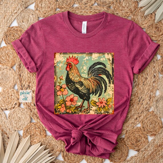 Retro Rooster T Shirt, Chicken Lover Tee, Chicken Farm Shirt