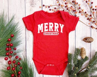 Merry Christmas baby bodysuit and kids shirt, red onepiece Christmas outfit, pregnancy announcement, Christmas gift baby, toddler and kid