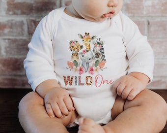 Vilddjur-tröja, Safaridjurens första födelsedag-t-shirt, Zoodjur-födelsedagsoutfit, första födelsedagspresent, barnfödelsedagsromper