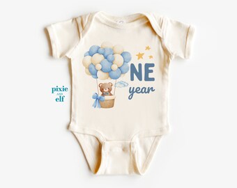 First birthday bear with balloons onepiece, one year birthday outfit, Beary first birthday one piece and long sleeve tees