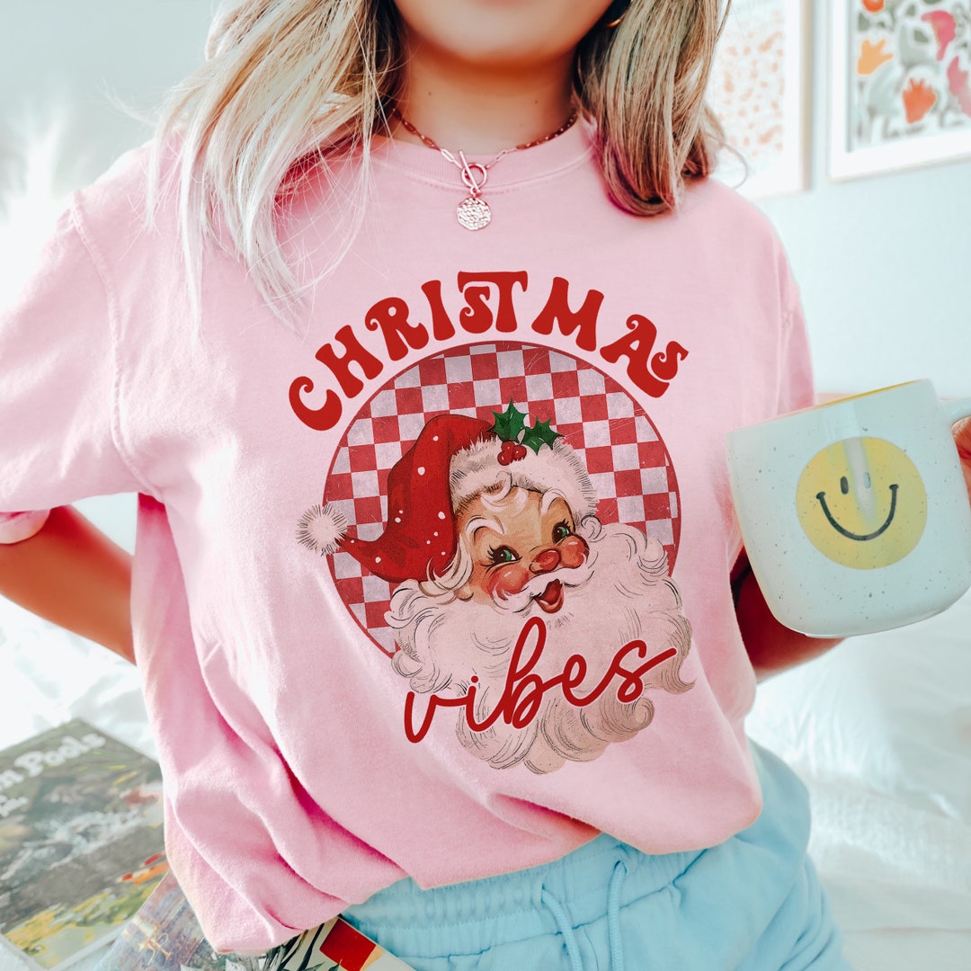 Santa Claus Xmas T Shirts Women\u0026#039;s Plus Size Red Santa Christmas Vibes  T Shirt, Women's Christmas Shirts, Cute, image size:1080x1080