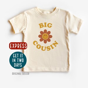 Big Cousin T shirt with flower, promoted to big Cousin tee, soon to be a big cousin, pregnancy announcement shirt, retro cousin t shirt image 1