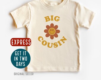 Big Cousin T shirt with flower, promoted to big Cousin tee, soon to be a big cousin, pregnancy announcement shirt, retro cousin t shirt