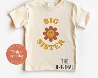 Big Sister T shirt with flower, promoted to big sister tee, soon to be a big sister, pregnancy announcement shirt, retro sister t shirt