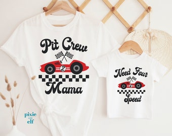 Necesito camisas a juego de cuatro velocidades para la familia, traje de auto de carreras del cuarto cumpleaños, camiseta del cuarto cumpleaños del equipo de boxes, mamá del equipo de boxes, regalo de cumpleaños de carreras