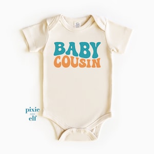 Baby Cousin retro one piece romper, matching cousin tee, soon to be a big cousin, pregnancy announcement top, boho cousin bodysuit
