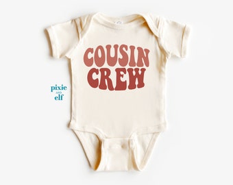 Cousin Crew retro one piece romper, matching cousin tee, soon to be a big cousin, pregnancy announcement onepiece, boho cousin bodysuit