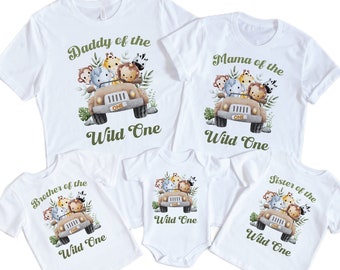 Family matching Safari first birthday shirts, Wild One Birthday outfit, Jungle animals birthday bodysuit, Wild Mama and Wild Daddy tees