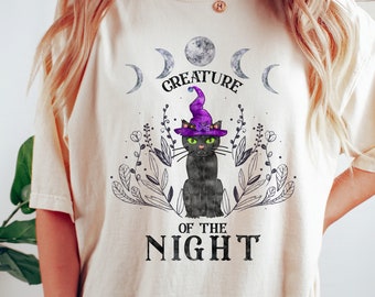 Creature of the night t shirt, whimsical cat cottagecore shirt, light academia shirt, comfort colors ivory shirt, dark mysterious shirt