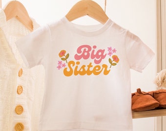 Big Sister floral T shirt, promoted to big sister tee, soon to be a big sister, pregnancy announcement shirt, boho retro sister, toddler sis