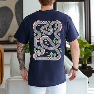 Shirt Dad Race Car on Back, Racing Dad-shirt, Pit Crew Dad, Vaderdag Racing Dad-shirt, bijpassend shirt voor vader en kind, T-shirt met wegenkaart