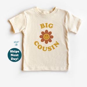 Big Cousin T shirt with flower, promoted to big Cousin tee, soon to be a big cousin, pregnancy announcement shirt, retro cousin t shirt