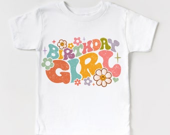 Birthday girl groovy t shirt, birthday gift for girls, retro wavy birthday girl shirt, cute kids shirt, birthday outfit for girls