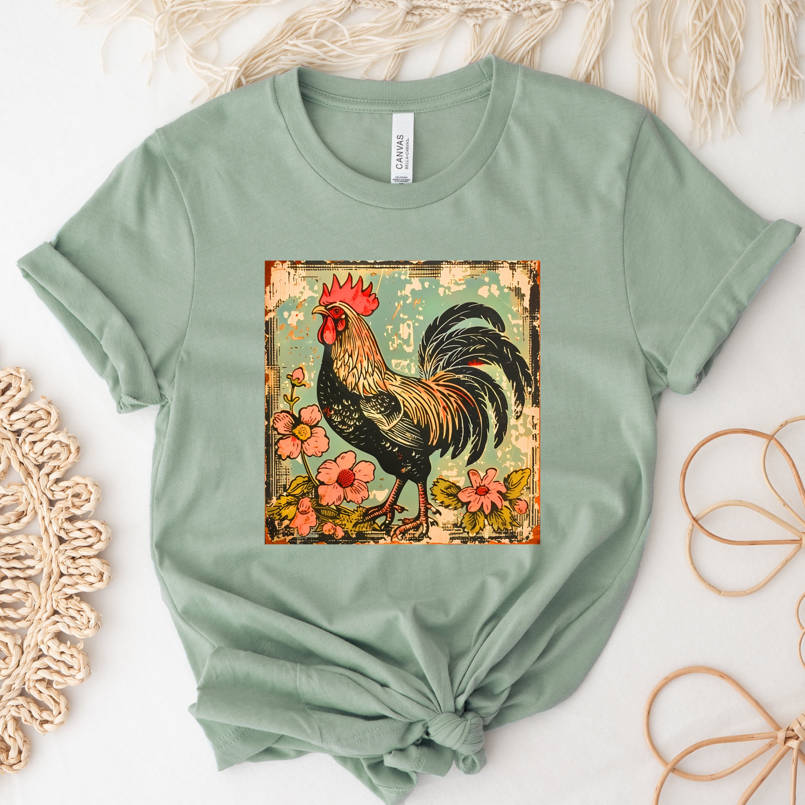 Retro Rooster T Shirt, Chicken Lover Tee, Chicken Farm Shirt