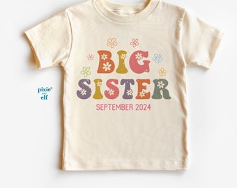 Big Sister daisy T shirt, promoted to big sister tee, soon to be a big sister, pregnancy announcement shirt, retro sister t shirt