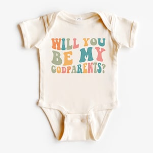 Will you be my Godparents bodysuit, shorstleeve baby onepiece romper, custom baby bodysuit, baby announcement