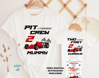 Camicia di compleanno Pit Crew Two Fast, maglietta di compleanno Two fast Two curiosa, maglietta di compleanno di famiglia abbinata, camicia da auto da corsa, regalo per il secondo compleanno