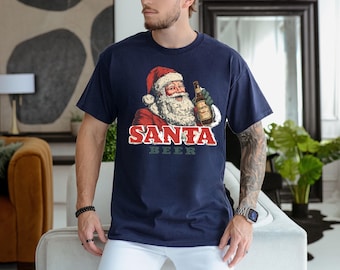 Men’s  Christmas shirt, Funny Christmas Top, Santa drinking Beer shirt, christmas gift for men