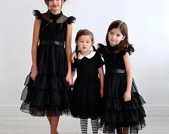 Wednesday Addams Costume, 3pcs Kids Wednesday Costume, Wednesday Addams Halloween Costume, Costume Birthday Gift for Kids