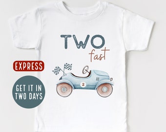 Two fast birthday shirt, second birthday outfit, blue birthday t shirt, birthday boy girl shirt,  racecar shirt, two fast two curious top