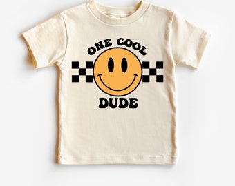 One Cool Dude First birthday t shirt, birthday gift for boys, retro smiling face birthday boy shirt, printed kids shirt, birthday present