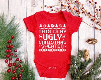 Christmas Ugly Sweater Bodysuit for Baby, Red Christmas Shirt for