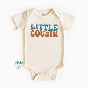 Little Cousin retro one piece romper, matching cousin tee, soon to be a big cousin, pregnancy announcement top,  boho cousin bodysuit
