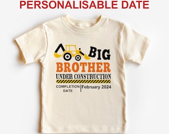 Personalisable Big Brother T-Shirt under construction, Excavator brother tee, digger shirt, Kids Brotherhood Tee, Big Brother Sibling Shirt