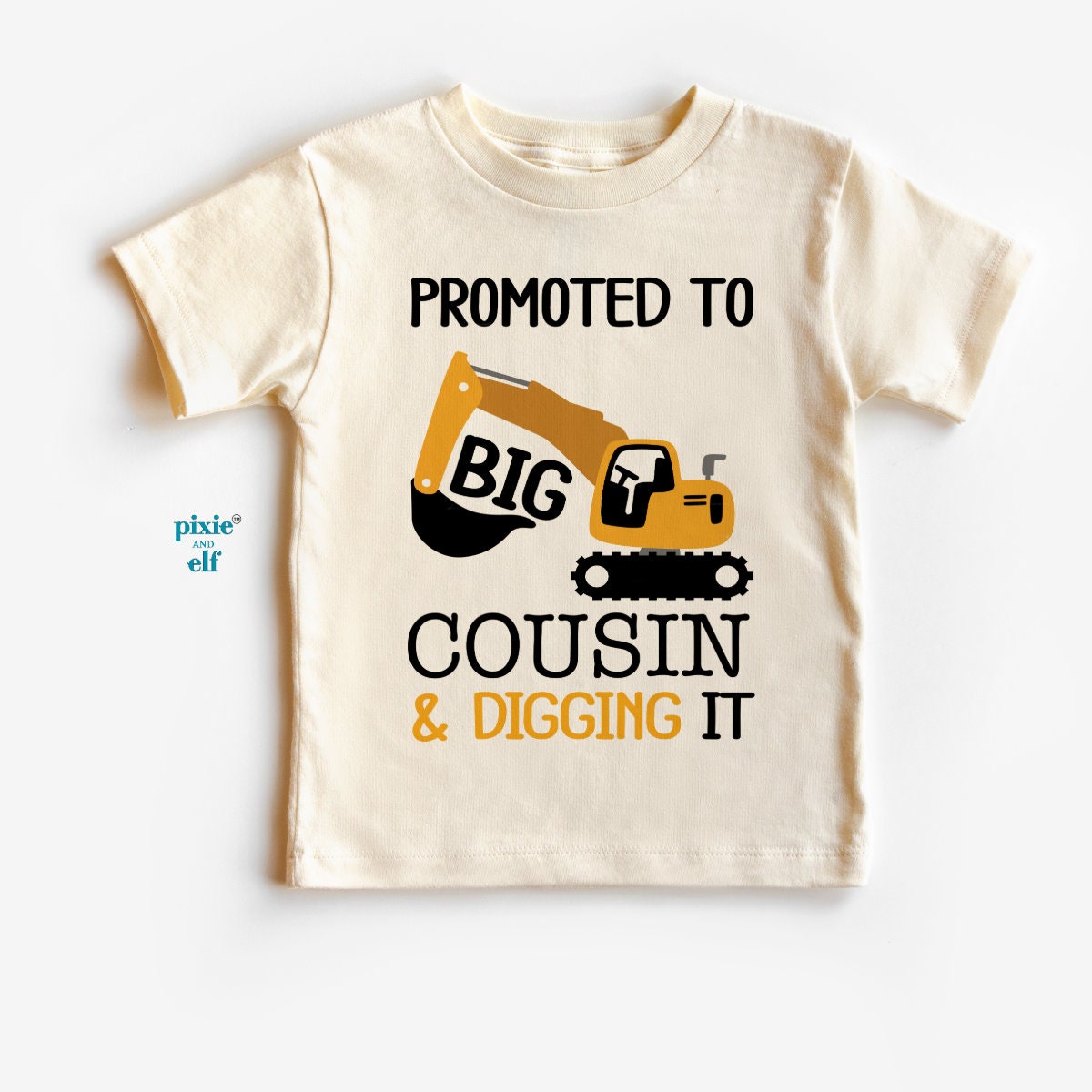 Promoted to big Cousin and digging it Shirt, New Big cousin Gift, Pregnancy announcement Shirt, trucks boys toddler tee, cousin construction