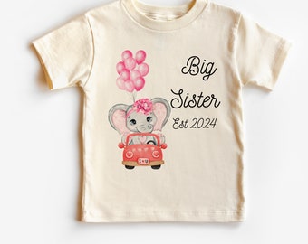 Baby Girl Elephant Shirt, Big Sister Shirt, Baby Balloon Cotton Blend Shirt, Big Sister T-Shirt, Personalized Shirt, surprise pregnancy tee