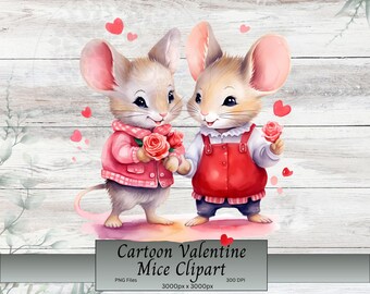 Alla hjärtans dag-möss Clipart: Djur-PNG för scrapbooking (digital nedladdning)