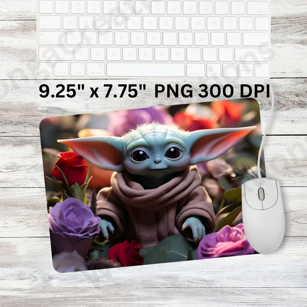 Baby Yoda Floral Mouse pad - Computer Mouse pad - Sublimation Design - Template - Instant Download - Baby Yoda Mouse pad - PNG File