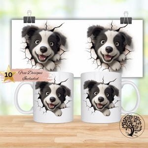Diseño de sublimación de taza de perro Border Collie, descarga instantánea, archivos PNG de taza de animal, 11 oz, 15 oz