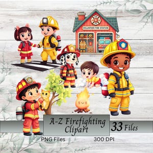 A-Z Firefighting Clipart Collection PNG Nursery Clipart Kids Fire Safety Clipart Stickers Sublimation Print Digital Download Invites