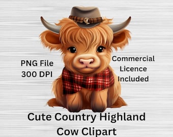 Clipart di mucca scozzese ad acquerello - Mucca PNG (download digitale)