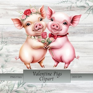 Cerdos enamorados Clipart PNG Cerdito Clipart Día de San Valentín Uso comercial Sublimación Scrapbooking Descarga digital