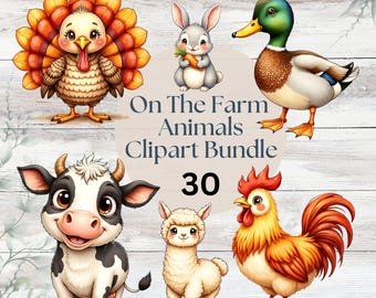 Farm Animals Clipart Bundle, PNG Illustrations (Digital Download)