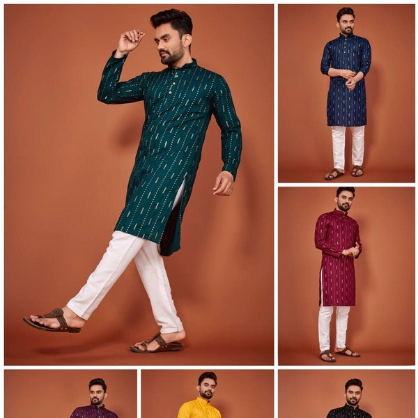 cotton fabric With Embroidery Sequance Work Kurtas perfect for Weedign and any functions desi boys Men's Kurta