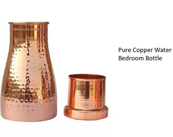 Pure Copper Water Bedroom Bottle Bedroom jar with inbuilt Copper Glass Vessel 1 Liter Copper Water Bottle Health Benefits Pure Copper Bottle