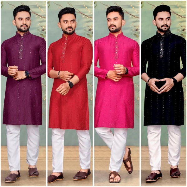 Designer Pure Viscos naylon Ready to Wear kurta sets desi boys Bollywood Style Stitched Kurta Pajama