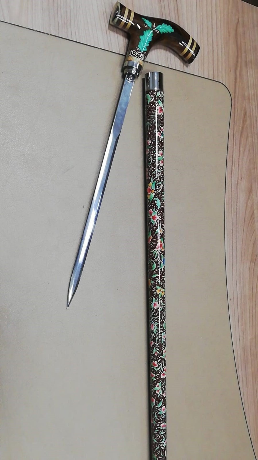 Marbling Walking Stick With Blade & Marbling Cane With Blade Etsy