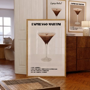 Espresso martini impressão bar carrinho acessórios martini cartaz assinatura bebida sinal espresso martini arte assinatura cocktail espresso acessórios