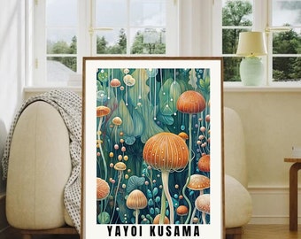 Póster de Yayoi Kusama, impresión abstracta de Yayoi Kusama, arte japandi, arte mural japonés, arte mural japandi de Yayoi Kusama, descarga digital