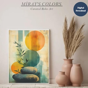 Abstract Stone Stack Print: Boho Japandi Wall Art (Digital Download, 20x28 Inches)